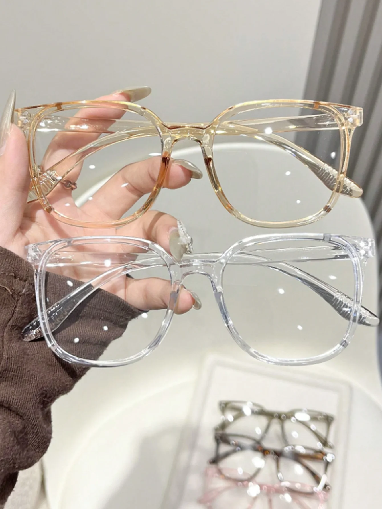 1Pc/3Pcs/4Pcs/5Pcs/6Pcs European and American Classic Popular Square Frame Glasses Set Men's and Women's Fashion Glasses