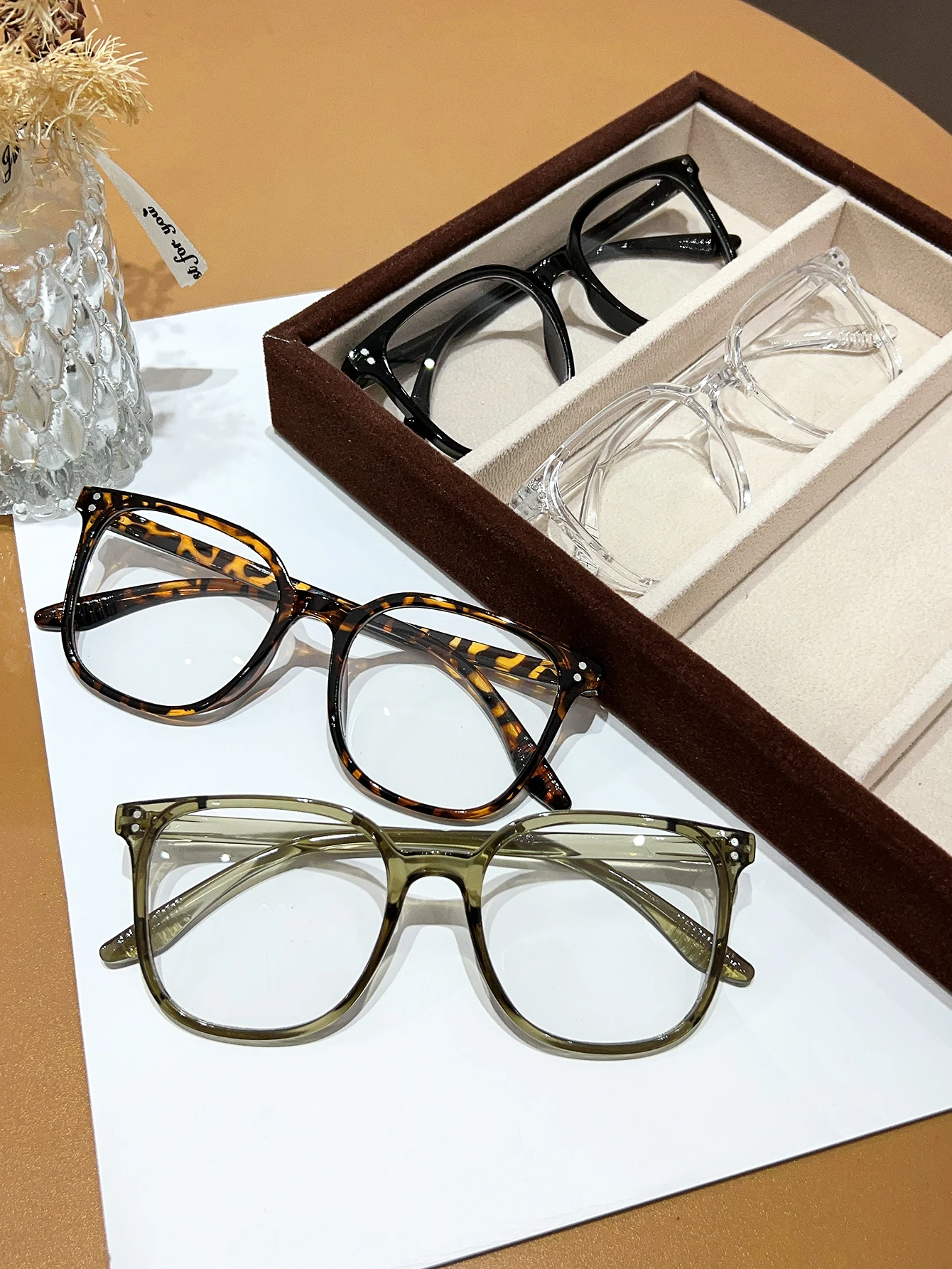 1Pc/3Pcs/4Pcs/5Pcs/6Pcs European and American Classic Popular Square Frame Glasses Set Men's and Women's Fashion Glasses