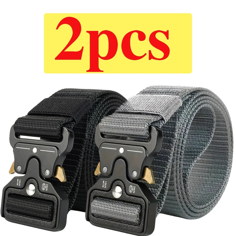 2-Pack Men's Tactical Belt, Outdoor Sports Training Quick Release Symmetrical Buckle Belt, Unisex Multi-Functional Durable Belt