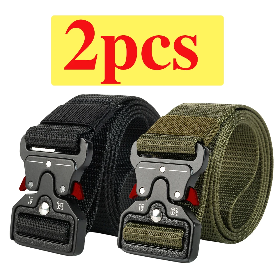 2-Pack Men's Tactical Belt, Outdoor Sports Training Quick Release Symmetrical Buckle Belt, Unisex Multi-Functional Durable Belt