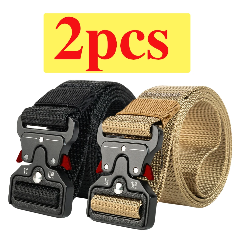 2-Pack Men's Tactical Belt, Outdoor Sports Training Quick Release Symmetrical Buckle Belt, Unisex Multi-Functional Durable Belt