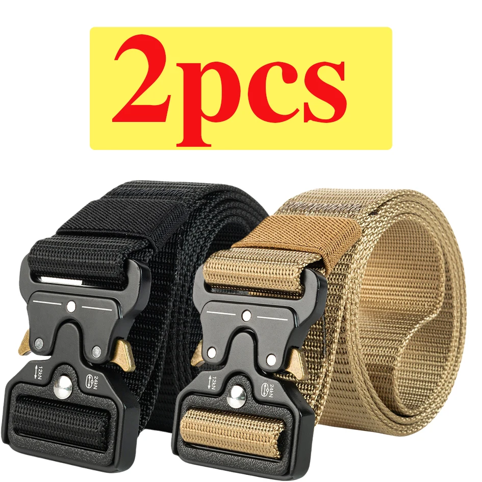 2-Pack Men's Tactical Belt, Outdoor Sports Training Quick Release Symmetrical Buckle Belt, Unisex Multi-Functional Durable Belt