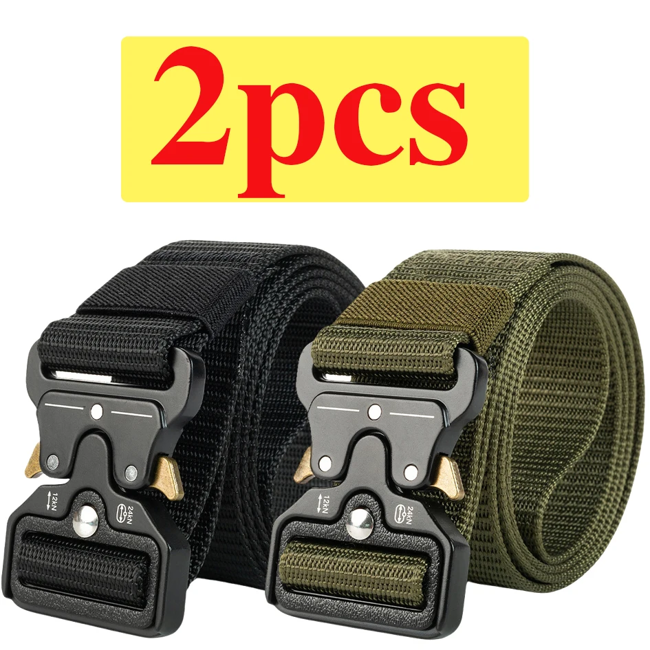 2-Pack Men's Tactical Belt, Outdoor Sports Training Quick Release Symmetrical Buckle Belt, Unisex Multi-Functional Durable Belt