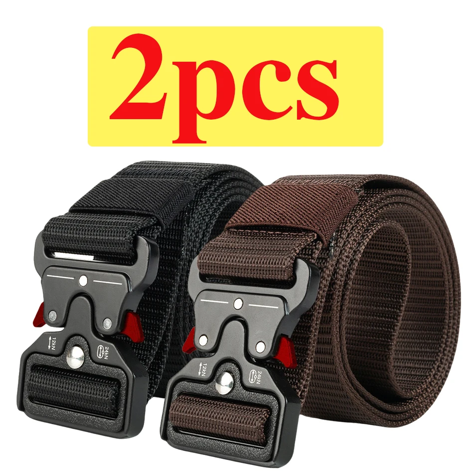 2-Pack Men's Tactical Belt, Outdoor Sports Training Quick Release Symmetrical Buckle Belt, Unisex Multi-Functional Durable Belt