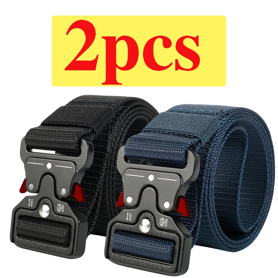 2-Pack Men's Tactical Belt, Outdoor Sports Training Quick Release Symmetrical Buckle Belt, Unisex Multi-Functional Durable Belt