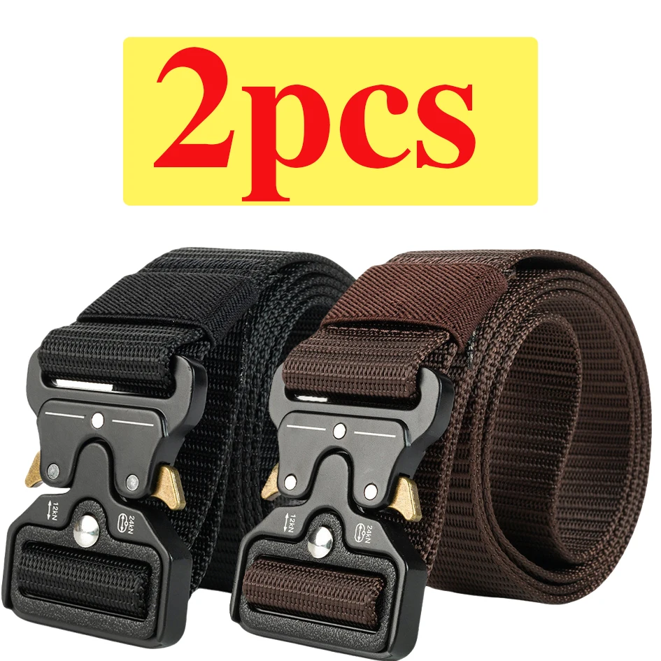 2-Pack Men's Tactical Belt, Outdoor Sports Training Quick Release Symmetrical Buckle Belt, Unisex Multi-Functional Durable Belt