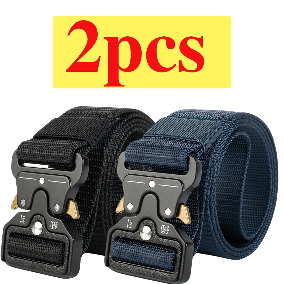 2-Pack Men's Tactical Belt, Outdoor Sports Training Quick Release Symmetrical Buckle Belt, Unisex Multi-Functional Durable Belt