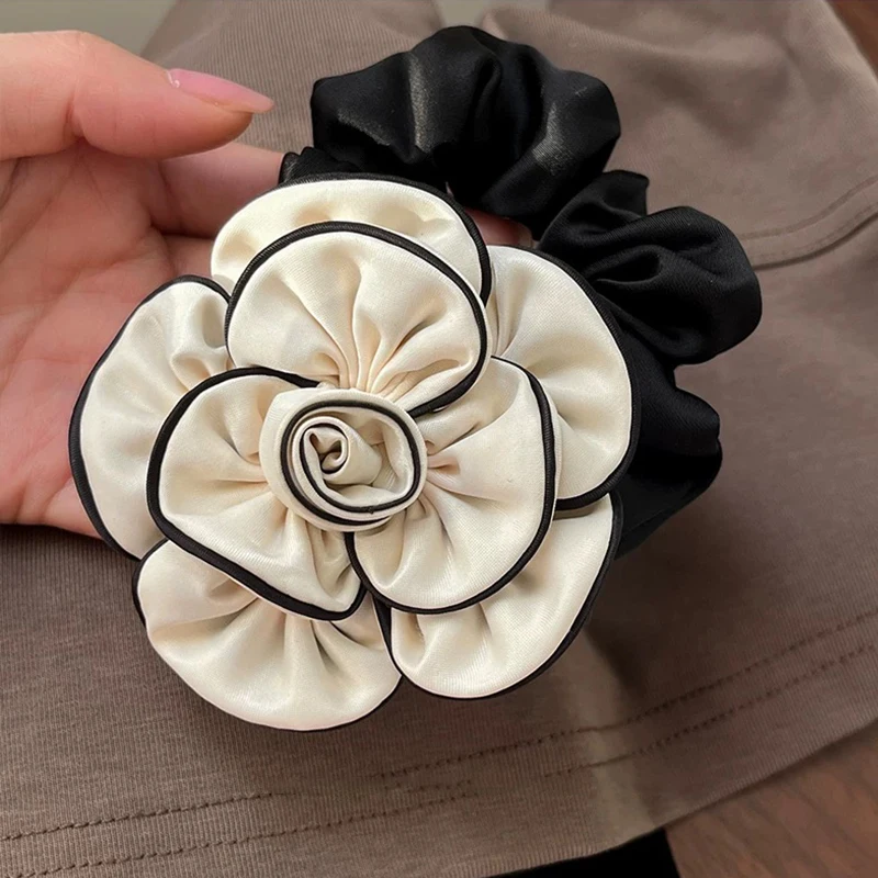 1pc Korean-style Elegant Camellia Hair Tie, High-end Fashionable and Stylish, High-elasticity Band Suitable for Buns and Ponytai