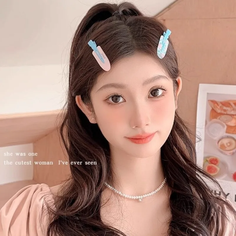 2pcs Simple Sakura Pink Seamless Hair Clip Women Acetate Sheet No Bend Bangs Clip Duckbill Clip Hairpins Hair Styling Tool