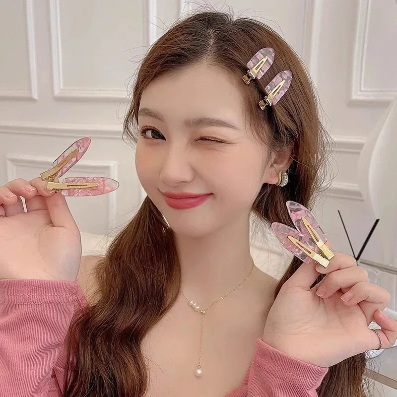 2pcs Simple Sakura Pink Seamless Hair Clip Women Acetate Sheet No Bend Bangs Clip Duckbill Clip Hairpins Hair Styling Tool