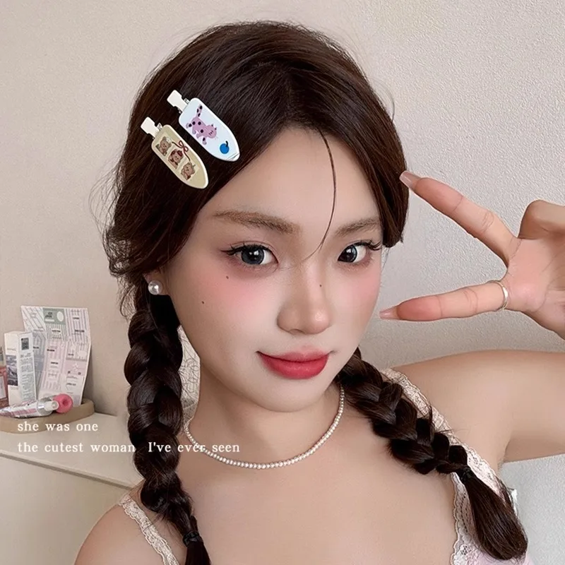 2pcs Simple Sakura Pink Seamless Hair Clip Women Acetate Sheet No Bend Bangs Clip Duckbill Clip Hairpins Hair Styling Tool