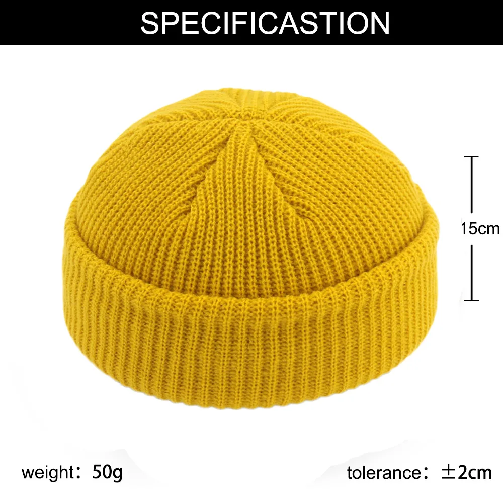 Beanie Knit Hats Fashion Men Boy Skullcap Sailor Caps Cuffs Retro Navy Short Hat Solid Color Unisex Winter Warm Cap Roll-up Edge