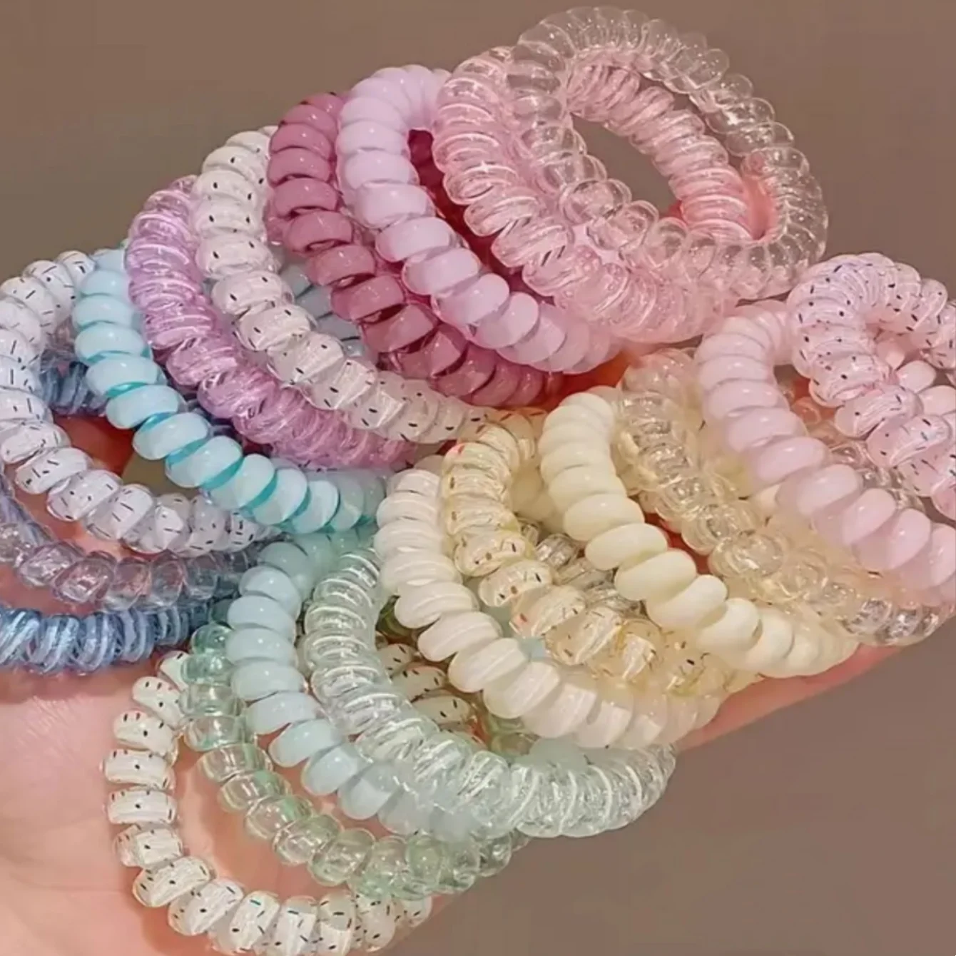 20/40pcs Spiral Hair Ties Telephone Line Hair Ropes Multicolor Elastic Ponytail Holder Strong Hold Waterproof Hairstyling Access