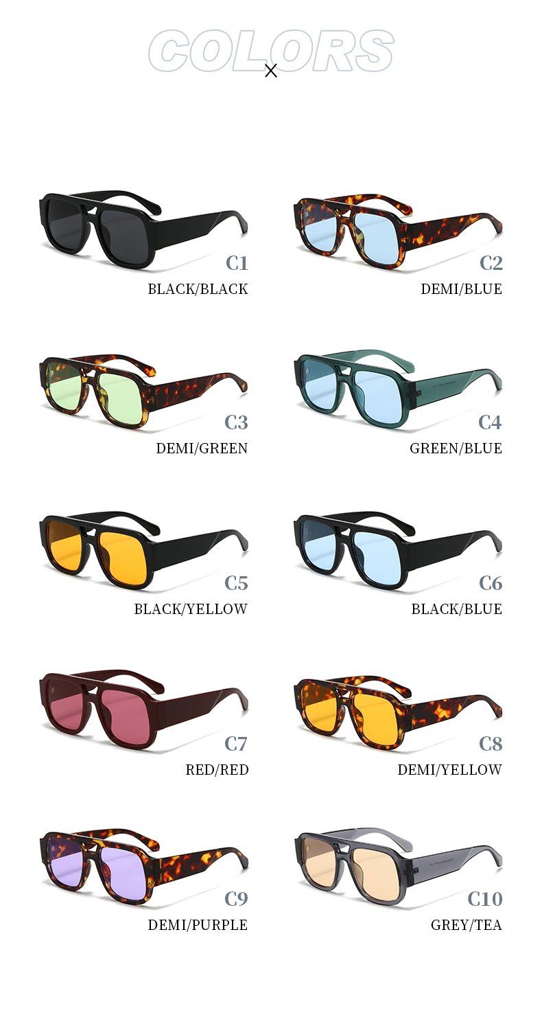 Protective Glasses 1/4 Sets Large Frame Double Bridges Square Sun Glasses Women Candy Color Men Eyeglasses Outdoor Sports Shades