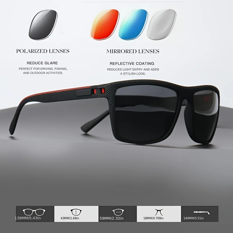 Premium Square Polarized Sunglasses - Spring Hinge Design, Comfort Fit for Cycling, Fishing, Beach & Daily Wear
