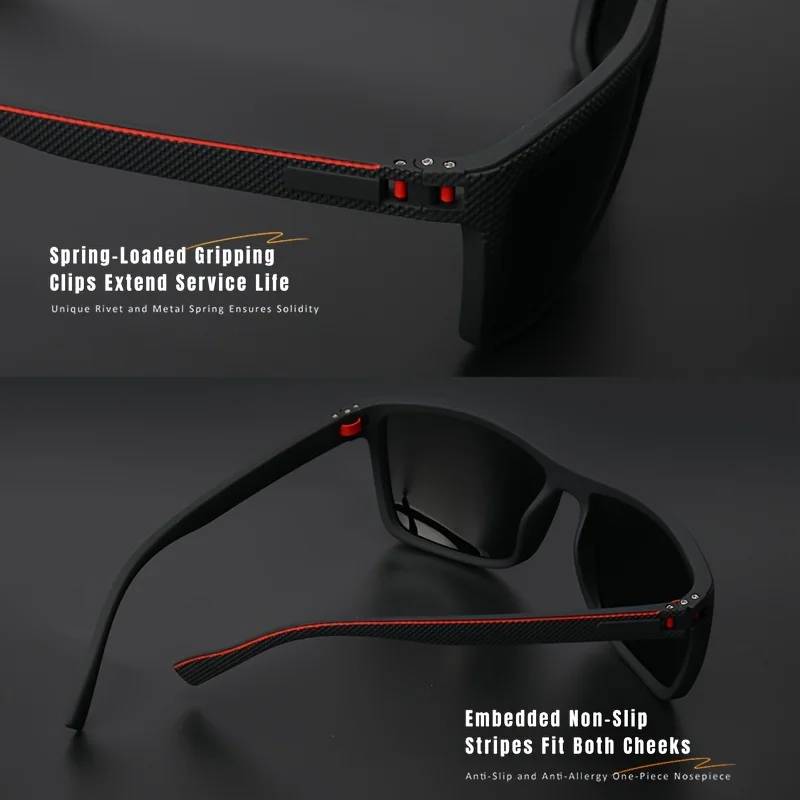 Premium Square Polarized Sunglasses - Spring Hinge Design, Comfort Fit for Cycling, Fishing, Beach & Daily Wear