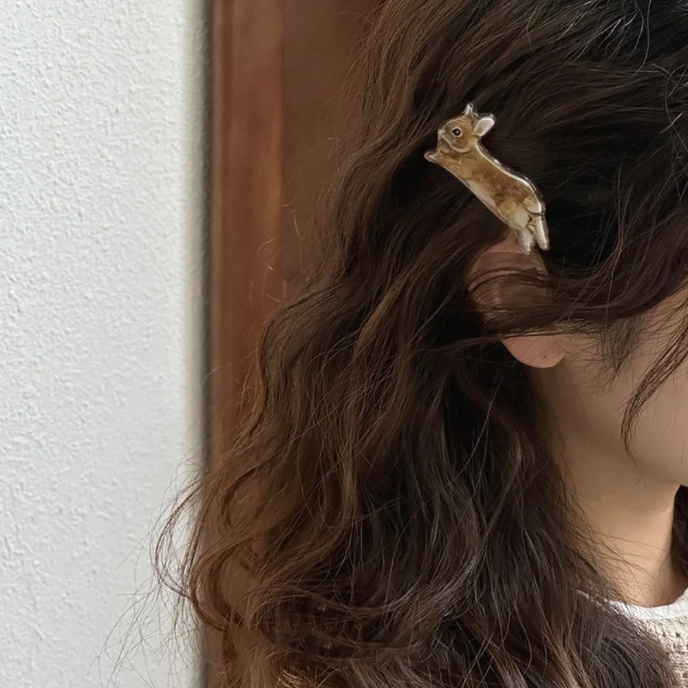 2Pcs Cute Rabbit Bunny Hair Clips Acrylic Non-Slip Barrette Harajuku Hairpin Headdress
