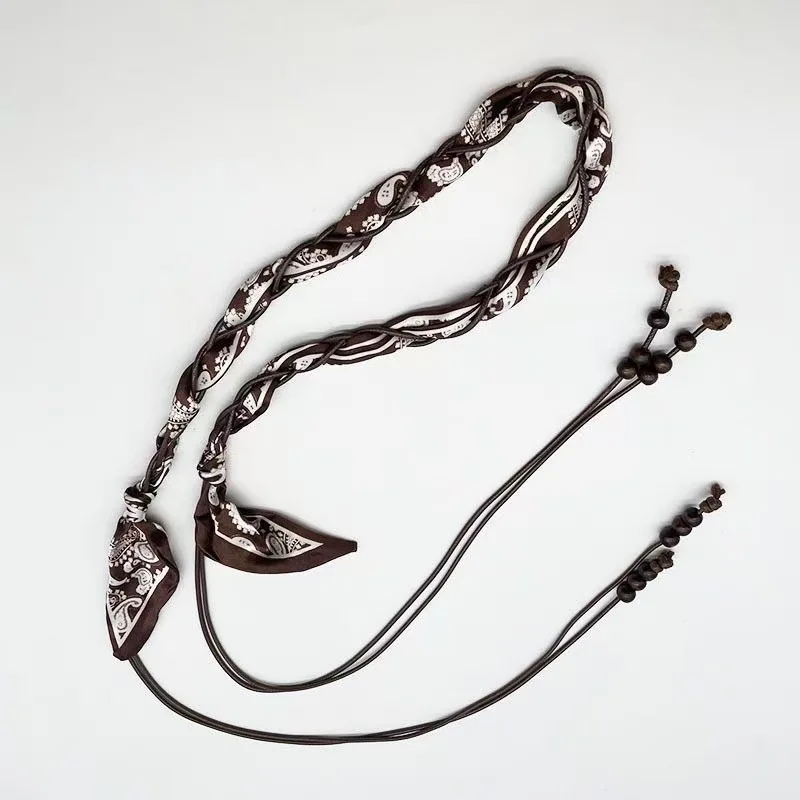 Fashionable Ethnic-Style Vintage Silk Scarf Handmade Nylon Waxed Cord Belt – Elegant and Versatile Decorative Cord for Jeans