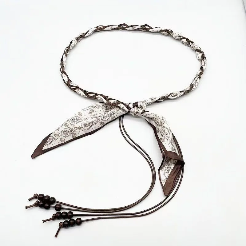 Fashionable Ethnic-Style Vintage Silk Scarf Handmade Nylon Waxed Cord Belt – Elegant and Versatile Decorative Cord for Jeans