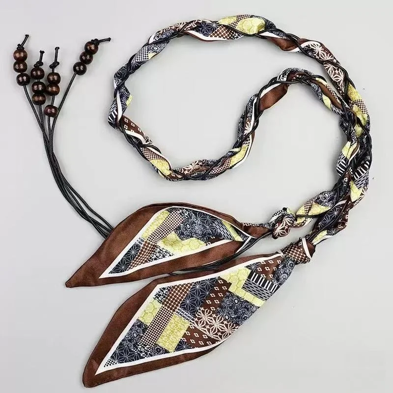 Fashionable Ethnic-Style Vintage Silk Scarf Handmade Nylon Waxed Cord Belt – Elegant and Versatile Decorative Cord for Jeans