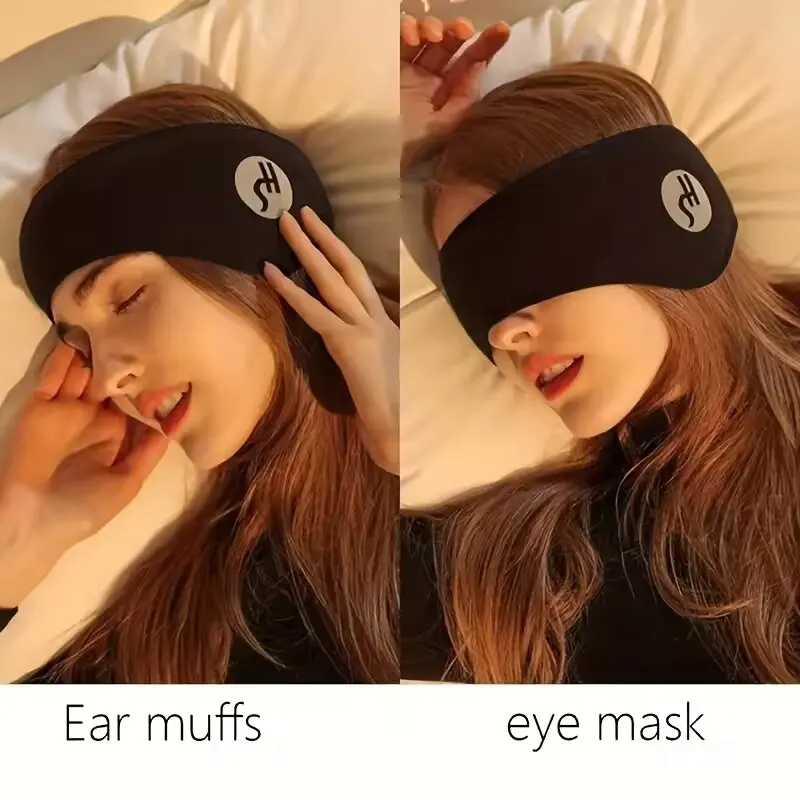 Soft Adjustable Sleep Mask with Ear Covers Noise Cancelling Eye & Ear Protection for Travel Snoring Lightweight for Home