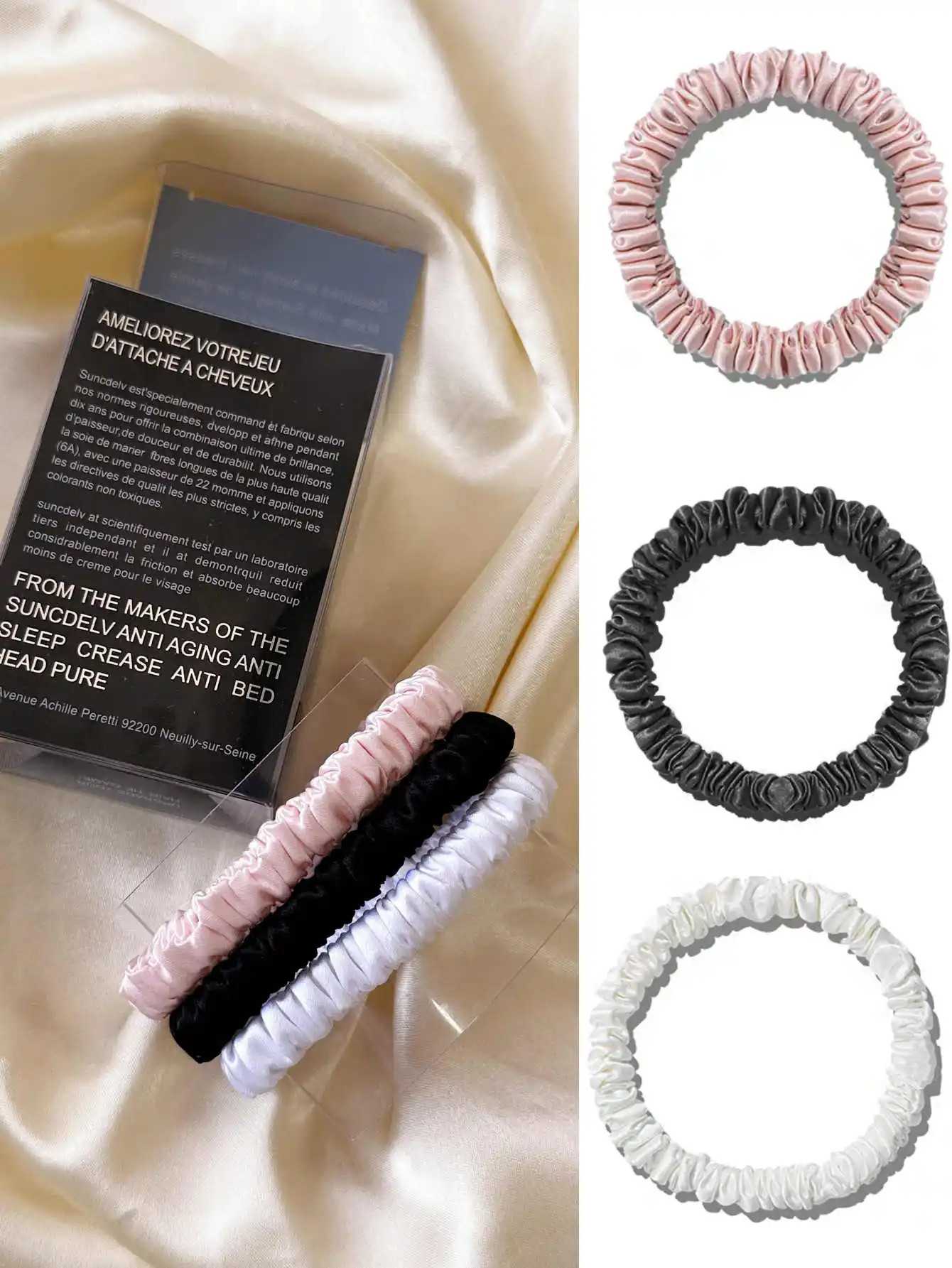 3PCS/Set 100% Pure Mulberry Silk Hair Scrunchies Silk Hair Ties Hairbands Skinny Ponytail Holders Hair Care Accessories