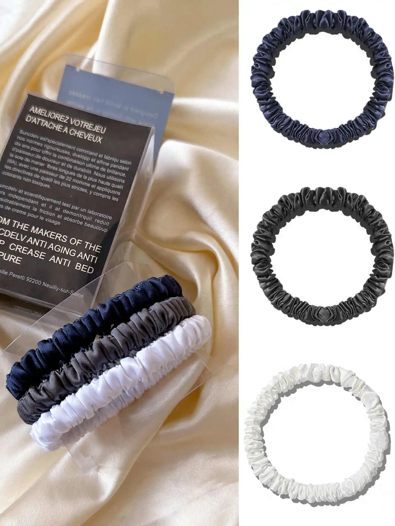 3PCS/Set 100% Pure Mulberry Silk Hair Scrunchies Silk Hair Ties Hairbands Skinny Ponytail Holders Hair Care Accessories