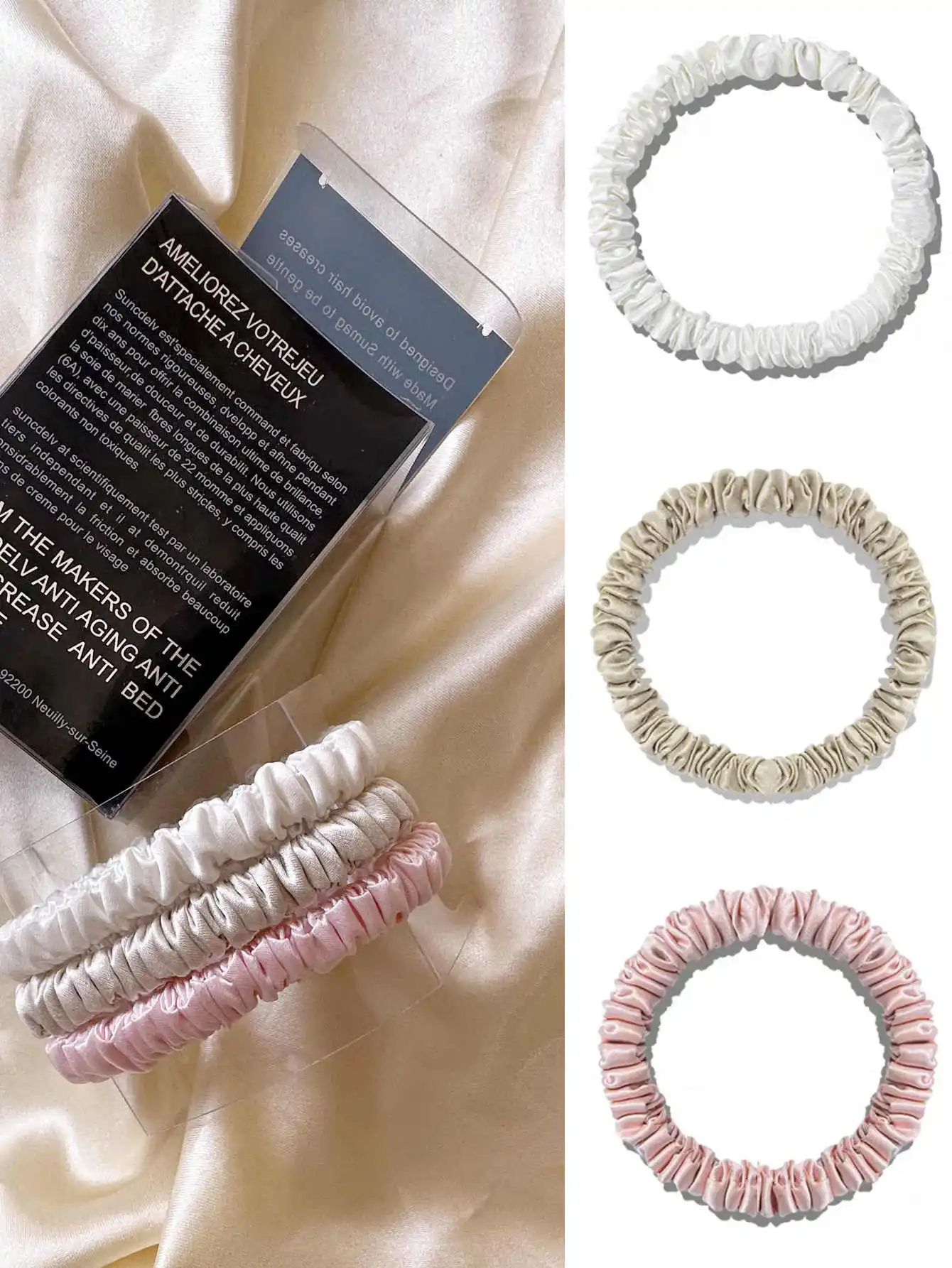 3PCS/Set 100% Pure Mulberry Silk Hair Scrunchies Silk Hair Ties Hairbands Skinny Ponytail Holders Hair Care Accessories