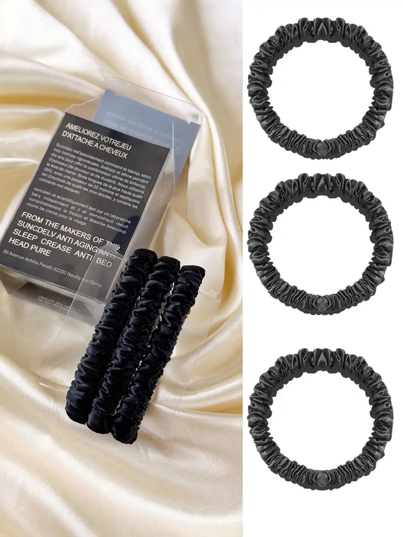 3PCS/Set 100% Pure Mulberry Silk Hair Scrunchies Silk Hair Ties Hairbands Skinny Ponytail Holders Hair Care Accessories