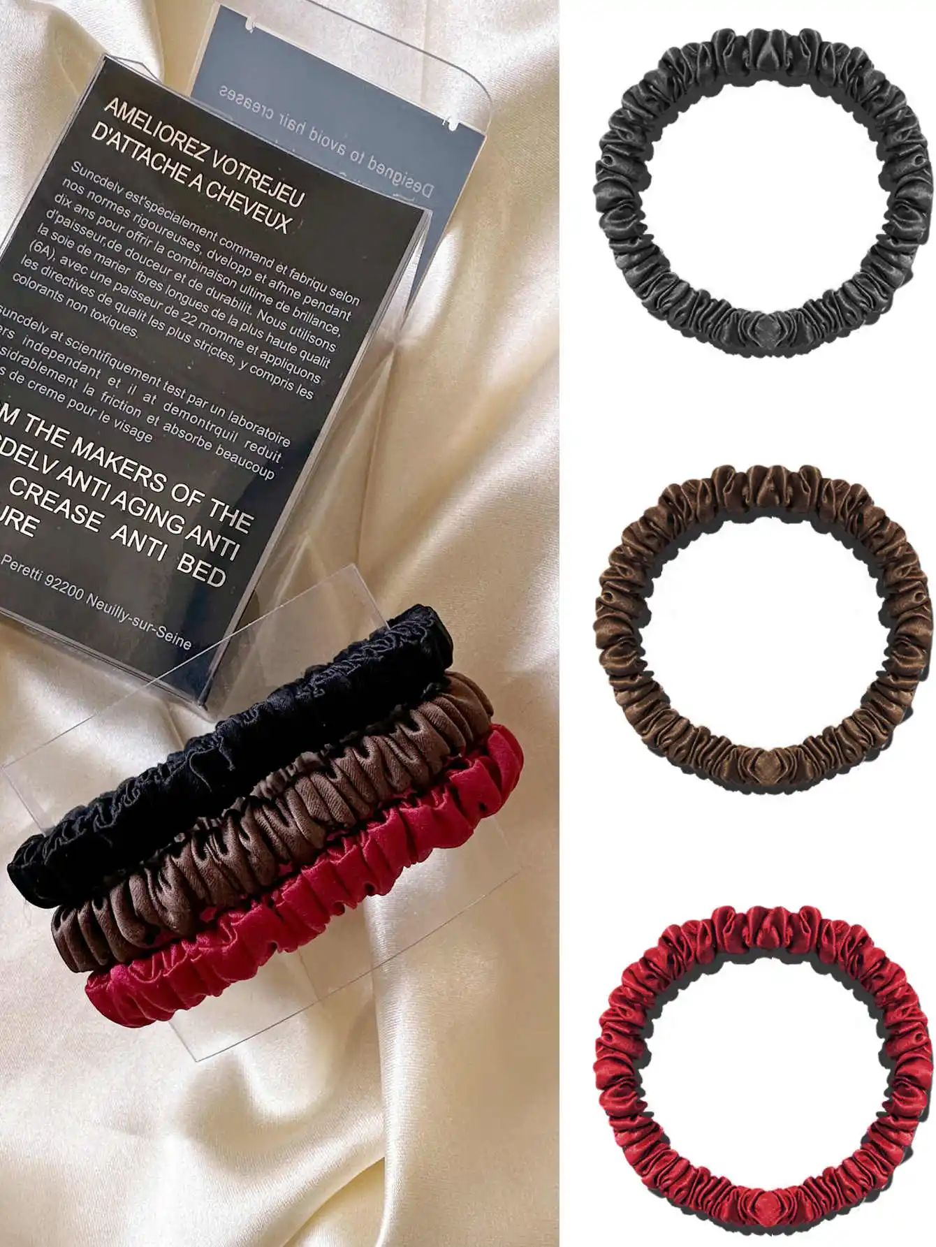 3PCS/Set 100% Pure Mulberry Silk Hair Scrunchies Silk Hair Ties Hairbands Skinny Ponytail Holders Hair Care Accessories