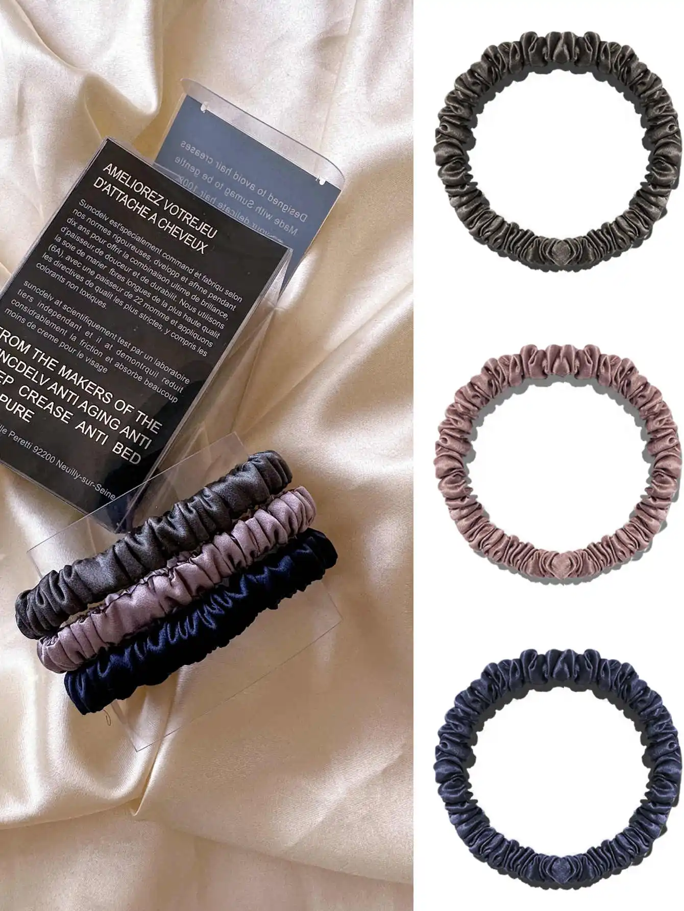 3PCS/Set 100% Pure Mulberry Silk Hair Scrunchies Silk Hair Ties Hairbands Skinny Ponytail Holders Hair Care Accessories