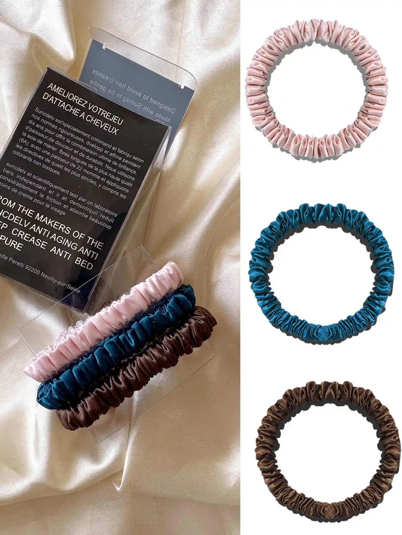3PCS/Set 100% Pure Mulberry Silk Hair Scrunchies Silk Hair Ties Hairbands Skinny Ponytail Holders Hair Care Accessories
