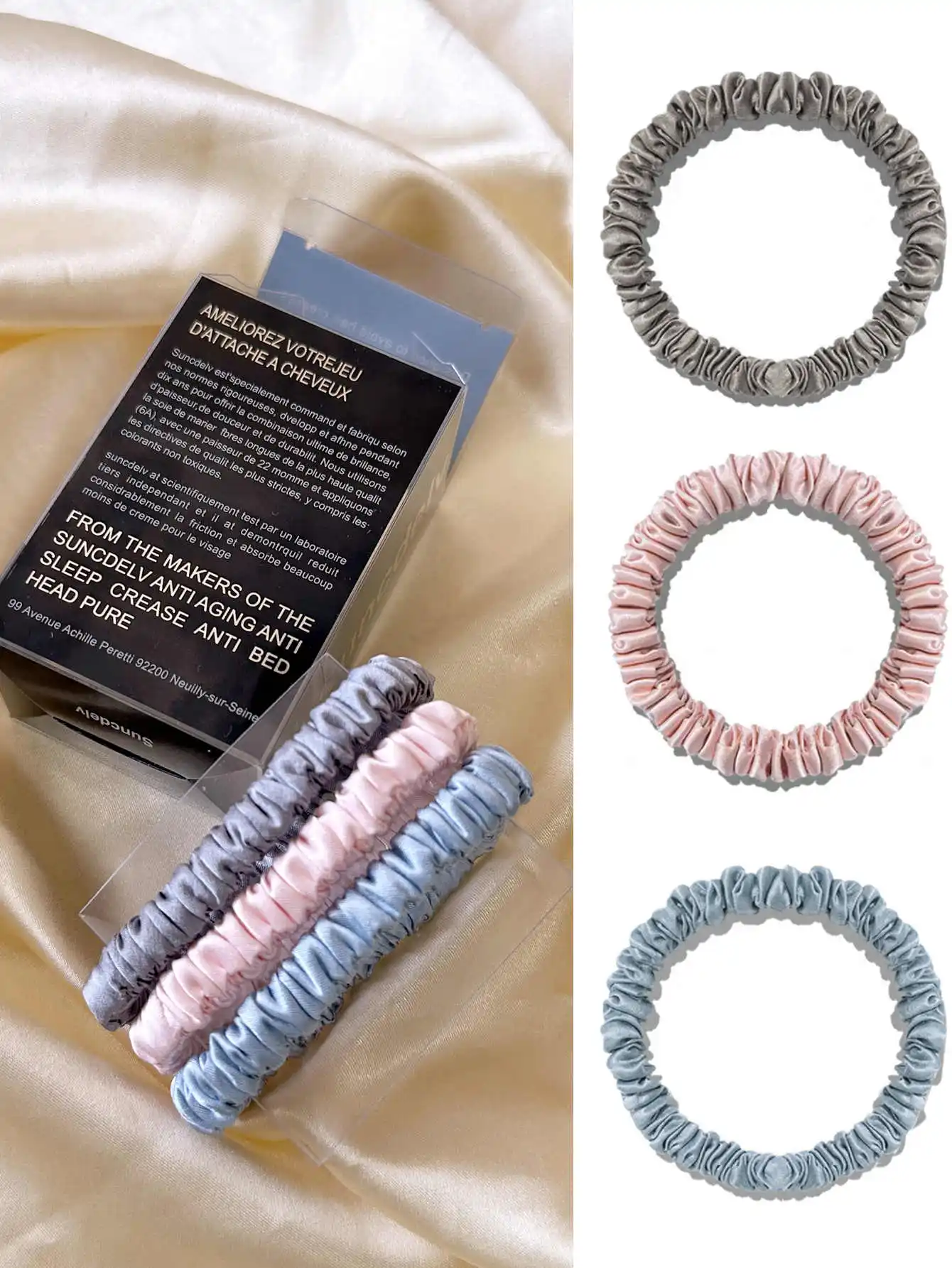 3PCS/Set 100% Pure Mulberry Silk Hair Scrunchies Silk Hair Ties Hairbands Skinny Ponytail Holders Hair Care Accessories