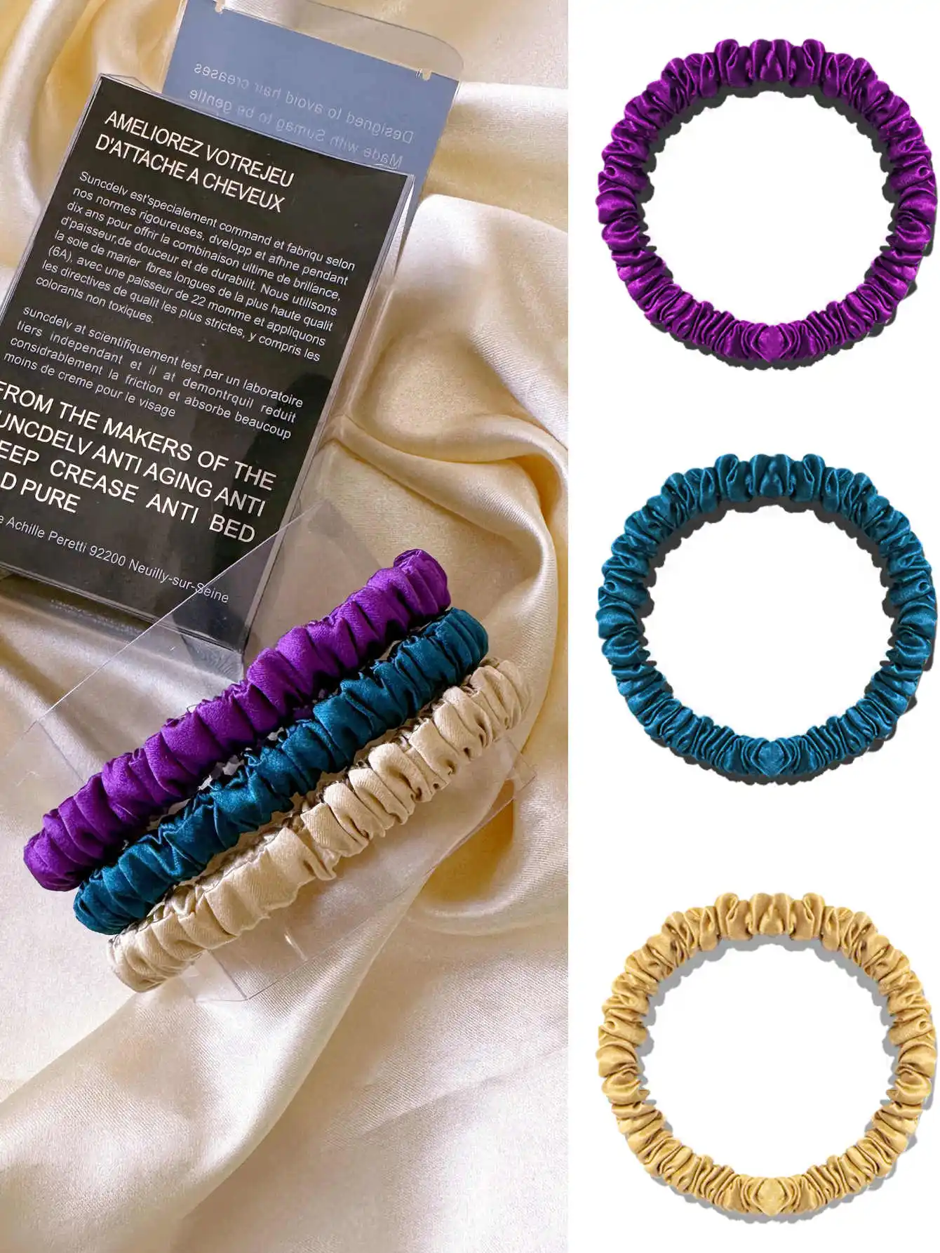 3PCS/Set 100% Pure Mulberry Silk Hair Scrunchies Silk Hair Ties Hairbands Skinny Ponytail Holders Hair Care Accessories