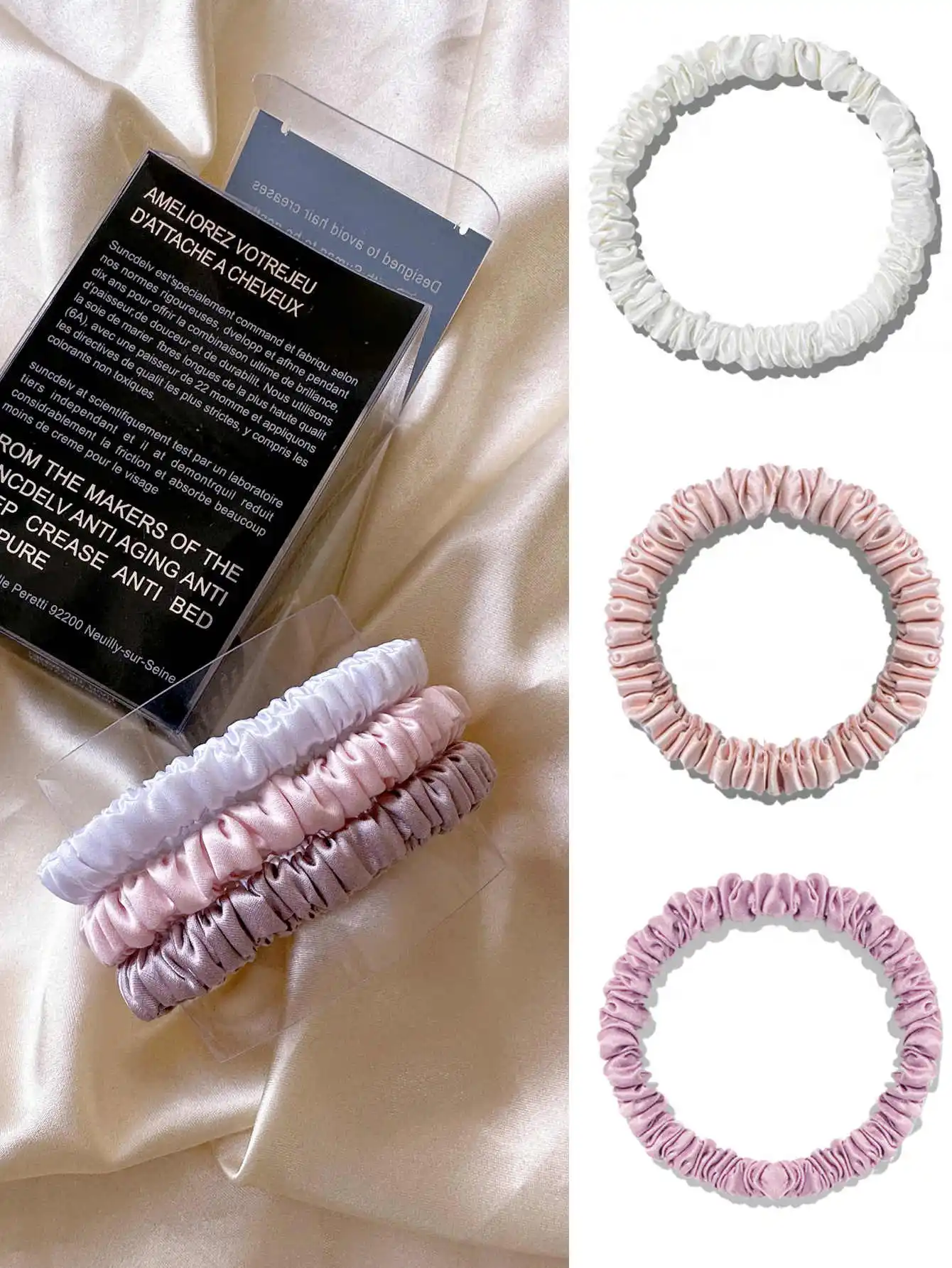 3PCS/Set 100% Pure Mulberry Silk Hair Scrunchies Silk Hair Ties Hairbands Skinny Ponytail Holders Hair Care Accessories