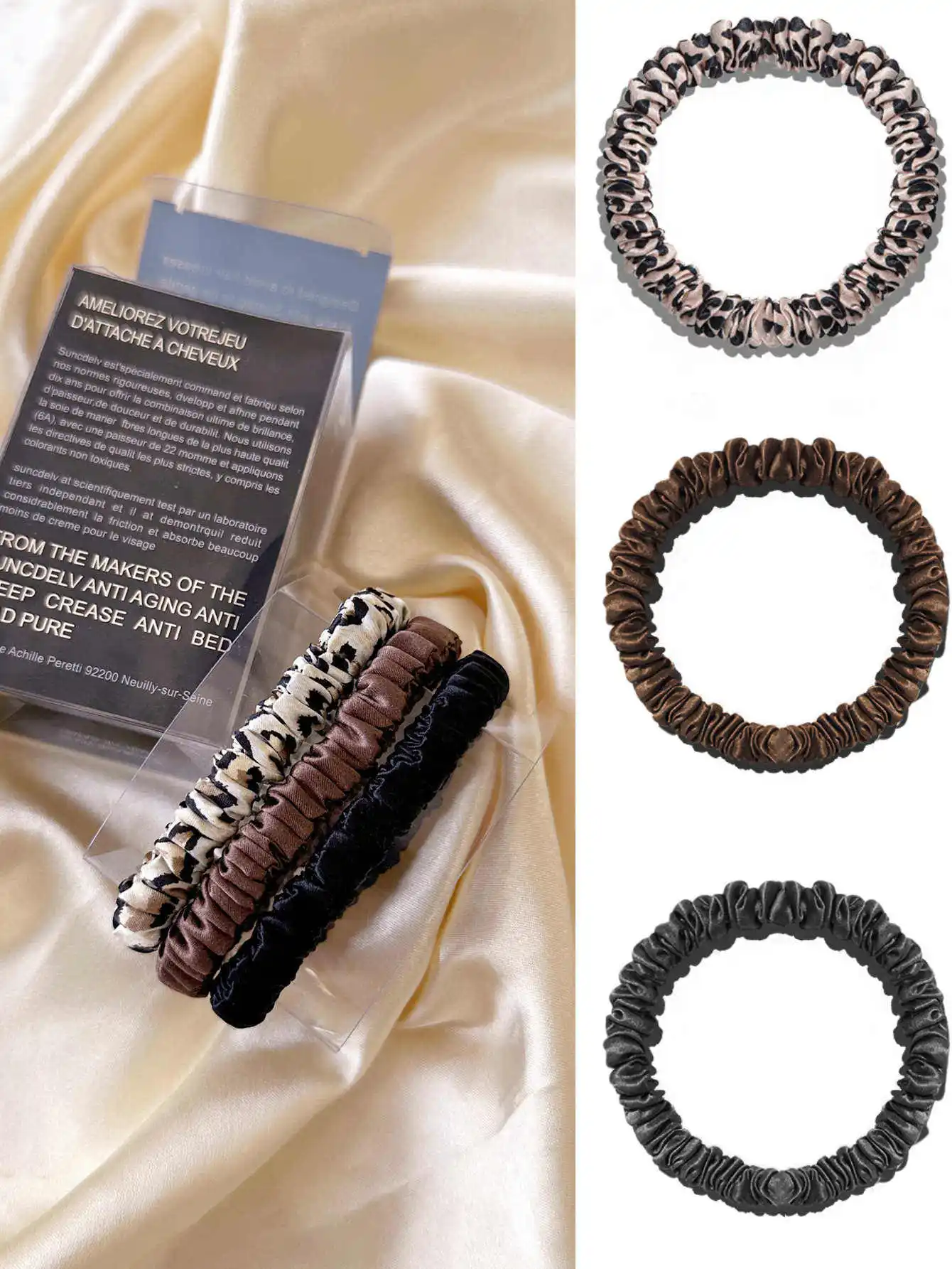 3PCS/Set 100% Pure Mulberry Silk Hair Scrunchies Silk Hair Ties Hairbands Skinny Ponytail Holders Hair Care Accessories