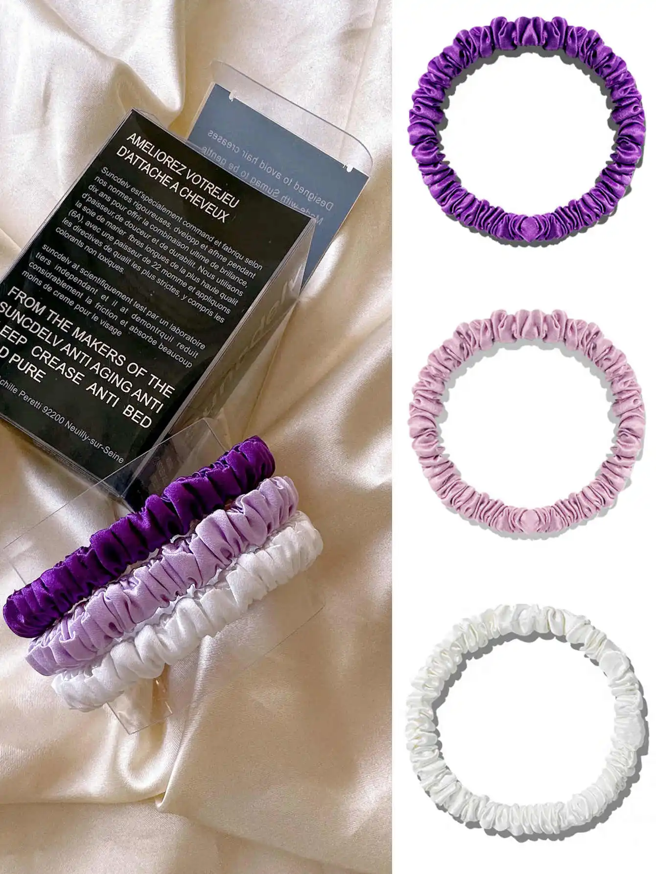 3PCS/Set 100% Pure Mulberry Silk Hair Scrunchies Silk Hair Ties Hairbands Skinny Ponytail Holders Hair Care Accessories