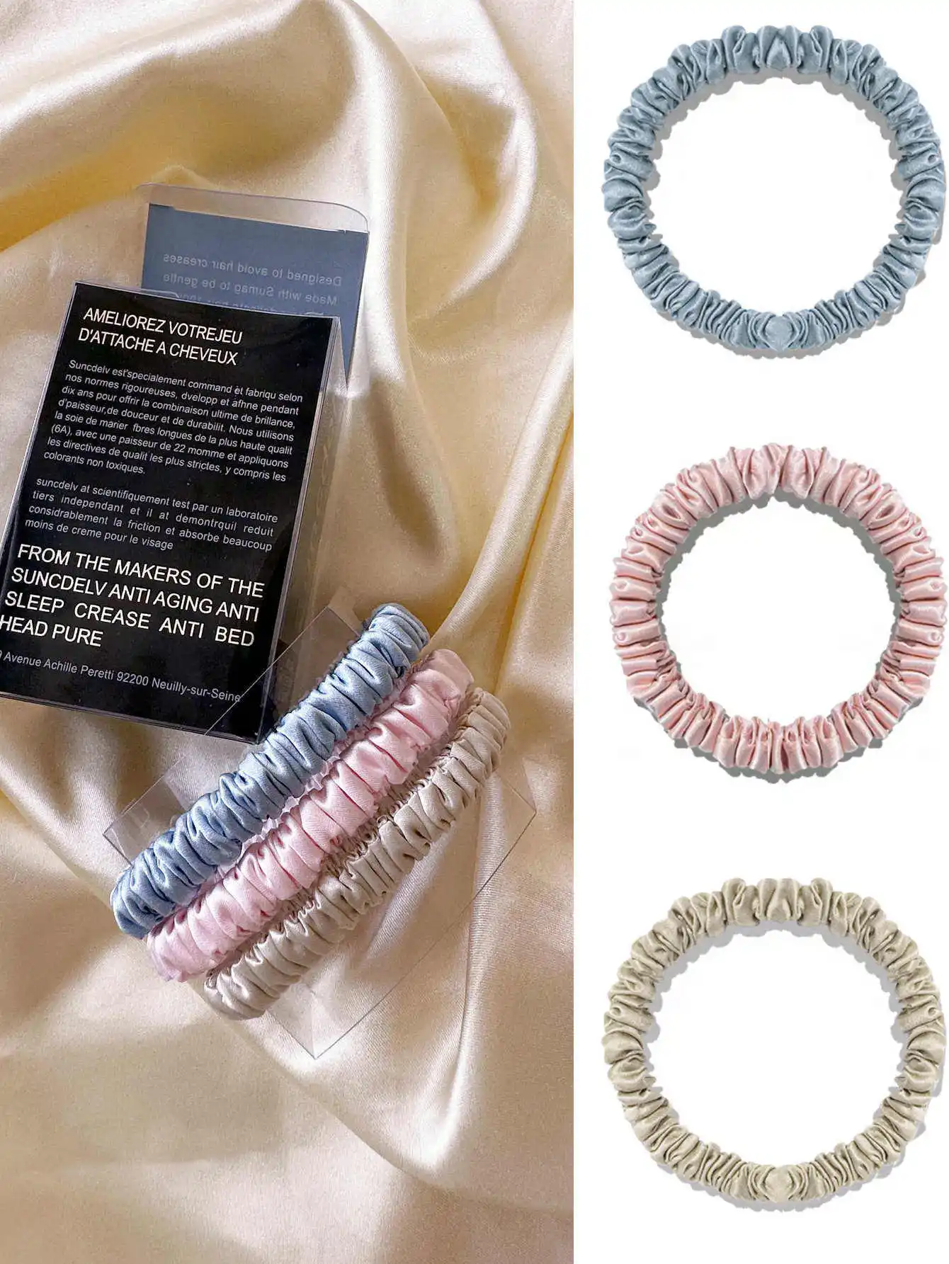 3PCS/Set 100% Pure Mulberry Silk Hair Scrunchies Silk Hair Ties Hairbands Skinny Ponytail Holders Hair Care Accessories