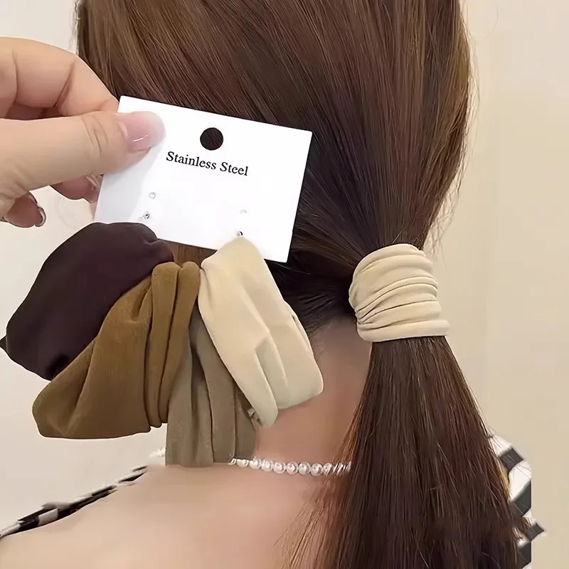 4pcs/set Solid High Stretch Widen Scrunchie For Women Ponytail Holder Hair Tie Elastic Hair Bands Rubber Bands Hair Accessories