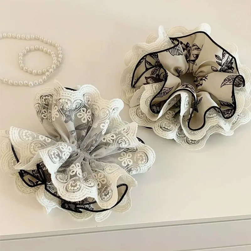1pc Ink Print Floral Satin Large Intestine Headband with Wide Edge Lace Headband, Simple Hair Accessory for Women