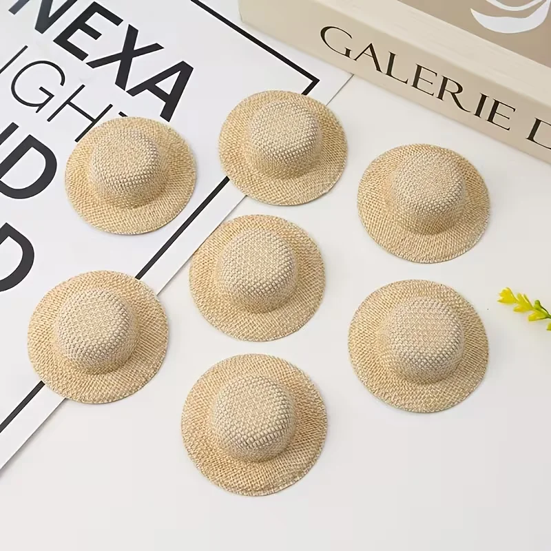 10 beige fabric hats with grass-like patterns, DIY hair accessories for party decoration, hair clips DIY