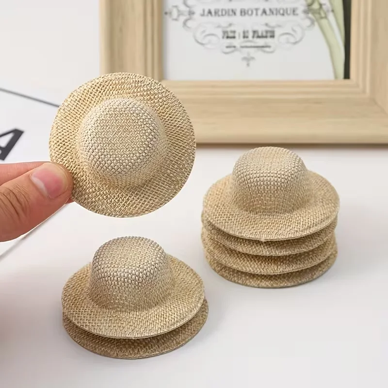 10 beige fabric hats with grass-like patterns, DIY hair accessories for party decoration, hair clips DIY