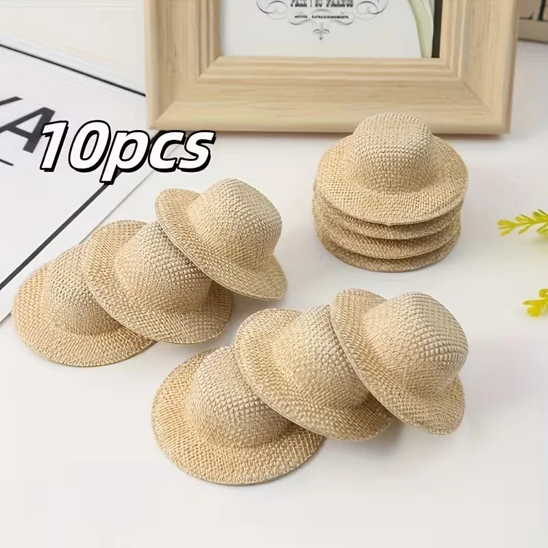 10 beige fabric hats with grass-like patterns, DIY hair accessories for party decoration, hair clips DIY