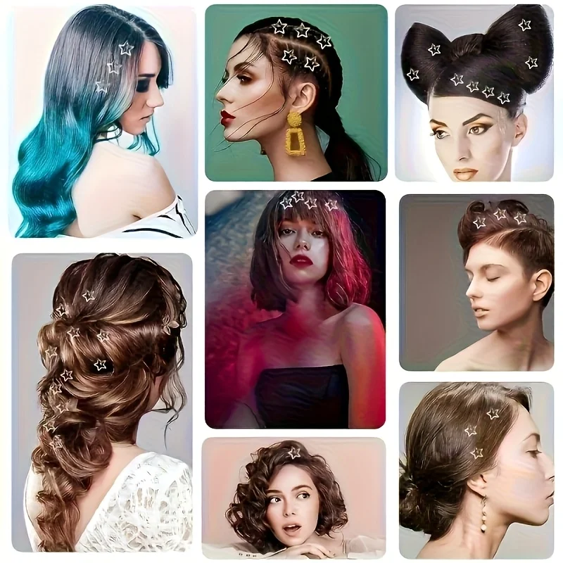 10 Star Shaped Hair Clips, Women'S Non Slip Silver Metal Hair Accessories, Suitable For Street Styling