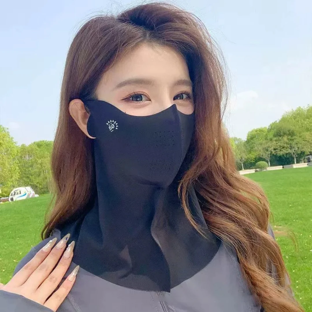 4PCS Sunscreen Veil UV Protection Women Summer Neck Face Mask Ice Silk Breathable Outdoor Sun Protect Masks Veils Face Cover Set