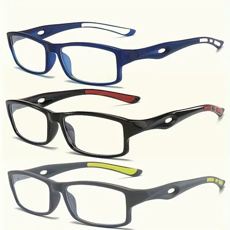 3/5PCS Sport Style Non-Prescription Reading Glasses Anti-Blue Light Rectangular Full Rim Eyewear, PC Frame Material