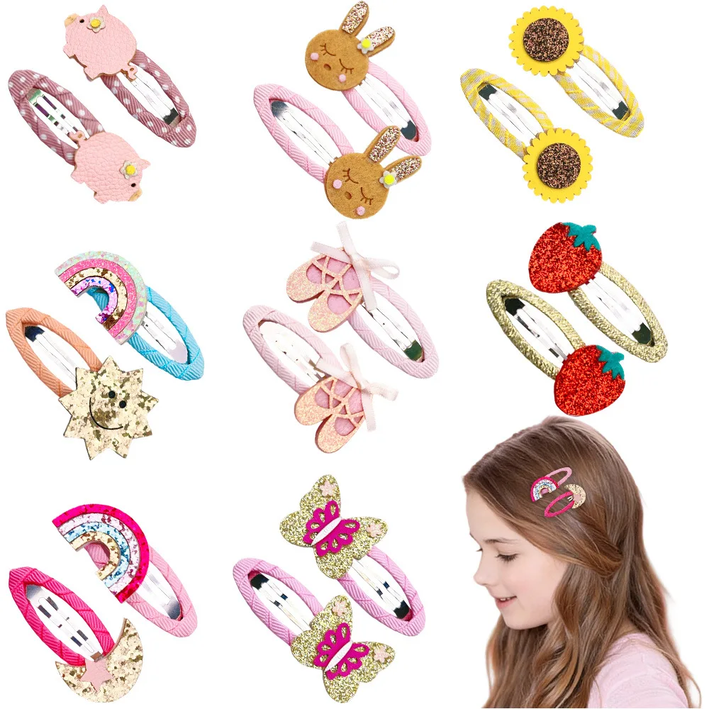 Cartoon Animal Fruit BB Hair Clips for Girls Cute Sequin Droplet Design Snap Barrettes Toddler Daily Headwear Accessory