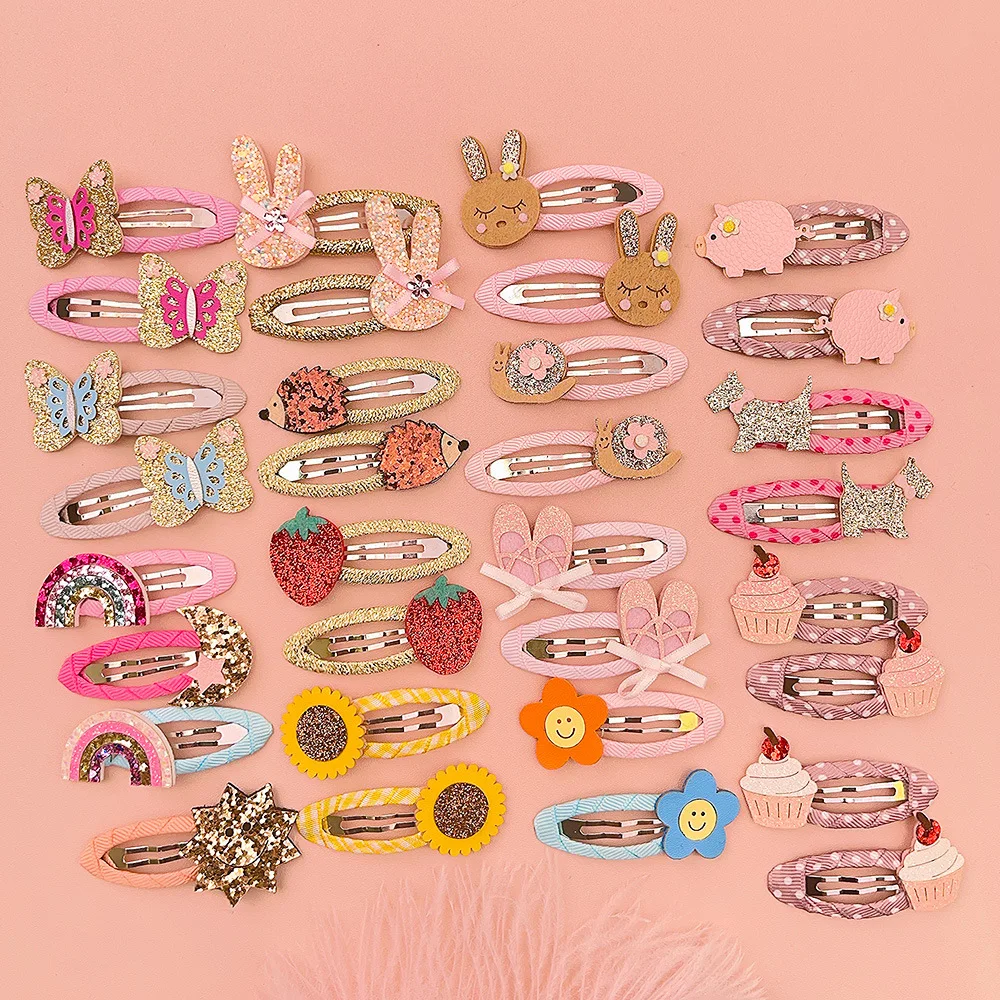 Cartoon Animal Fruit BB Hair Clips for Girls Cute Sequin Droplet Design Snap Barrettes Toddler Daily Headwear Accessory