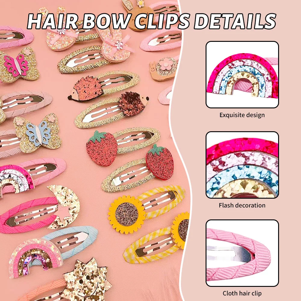 Cartoon Animal Fruit BB Hair Clips for Girls Cute Sequin Droplet Design Snap Barrettes Toddler Daily Headwear Accessory