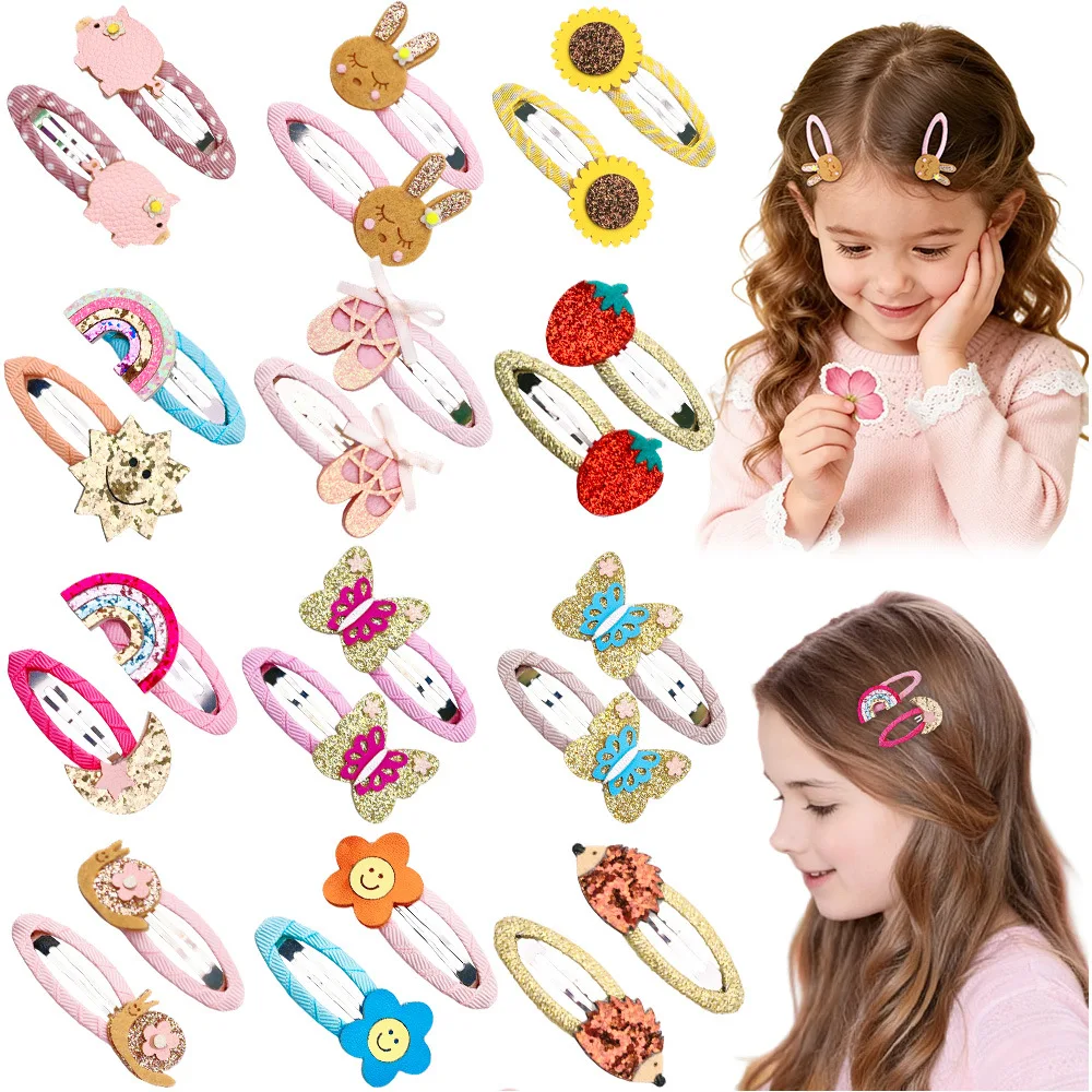 Cartoon Animal Fruit BB Hair Clips for Girls Cute Sequin Droplet Design Snap Barrettes Toddler Daily Headwear Accessory